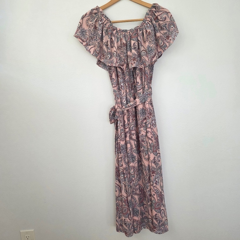Off the Shoulder Tie Waist Dress - Large